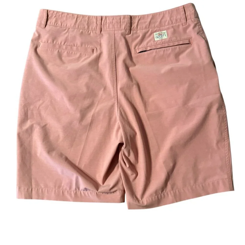 Faherty All-Day Pink Chino Shorts For Men Size 35 Cotton Blend Slim Fit Button